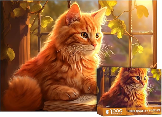 1000 Piece Puzzle for Adults Window Cat Puzzles 1000 Pieces Reading Cat Jigsaw Puzzles 1000 Pieces Cute Kitten Puzzle Cozy Retreat Puzzles for Adults Seniors Teens Challenging Gift
