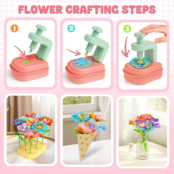 beefunni Flower Bouquet Craft Kit, Mothers Day Crafts for Kids Classroom, DIY Craft Toys for Kids Ages 4-8, Educational Flower Make Toy for Toddler, Birthday Gift for 4 5 6 7 8+ Year Old Girls and Boy
