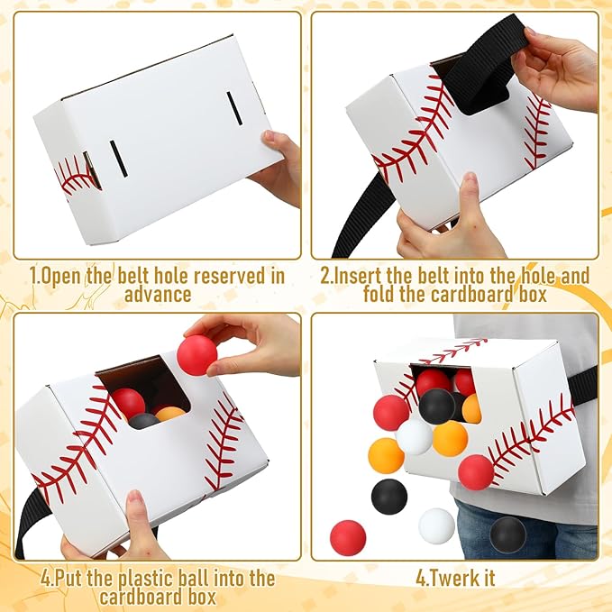 4 Sets Sport Swing Shaking Balls Game Set Novelty Twerk Game 40 Balls, Ribbon, Baseball Football Soccer Basketball Cardboard Boxes Fun Party Games for Family Adult Group Sport Party Favor