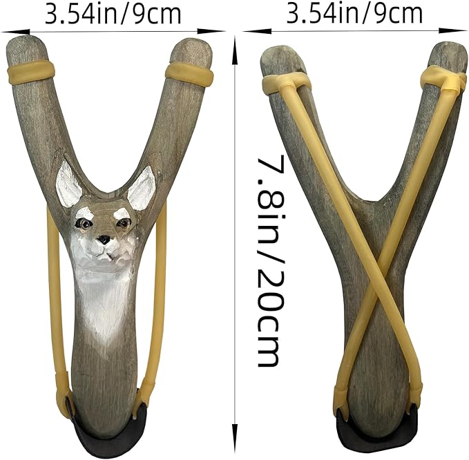 LINJAY Gray Wolf Wooden Slingshot Set with Clay Balls, 20 Felt Pom-Poms, Handcrafted Design, Indoor and Outdoor Target Practice, Complete Shooting Kit with Replacement Bands