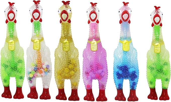 Animolds Squeeze Me Rubber Chicken Toy | Screaming Squeaky Chicken for Kids & Dogs | Novelty Prank Gag Gift (Clear Chicker 6 Pack)