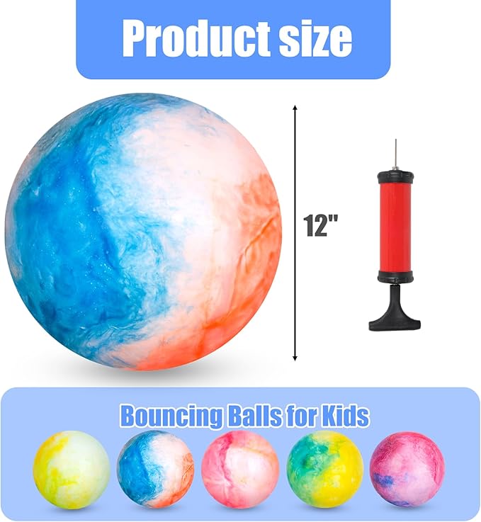 3 otters 5-Pack 12-Inch Playground Balls, Sensory Kickball & Dodgeball Set with Air Pump for Indoor/Outdoor Sports, Kids Games and Party Favors