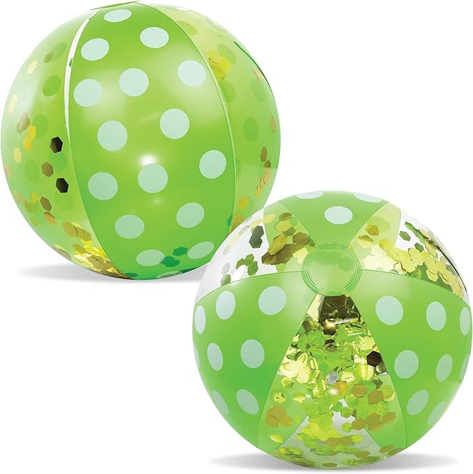 POZA Inflatable Beach Balls - Elegant Glitter Confetti Premium Floaters, Heavy Duty Vinyl Floatation Pool Toys for Pool Beach Party, UV Resistant Pool Décor