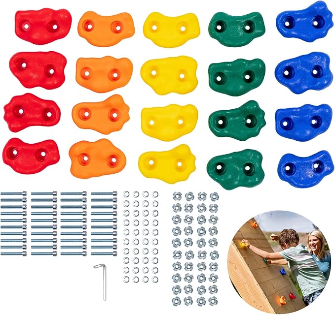 Squirrel Products Rock Climbing Holds for Kids, Deluxe Extra Large Climbing Rocks with Mounting Hardware - DIY Rock Wall Indoor & Outdoor Playground Accessories Wall Climbing Kit - Ages 3+
