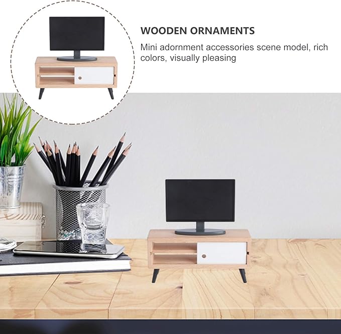 Toyvian 1/12 Scale Dollhouse Miniature Tv Dollhouse Living Room Television Mini Tv Cabinet Doll House Furniture Tiny Set for Furniture Decor Accessories