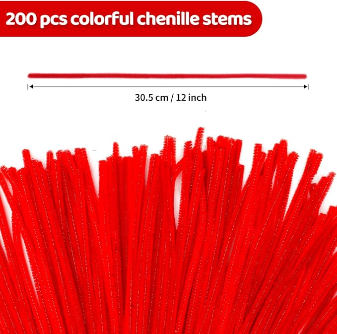 Eppingwin 200pcs Pipe Cleaners, Red Pipe Cleaners Craft Supplies, Chenille Stems for DIY Arts Crafts Project (Red)