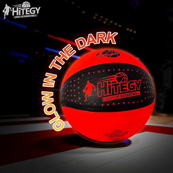 Rechargeable Glow in the Dark Basketball - USB Charging, Water-Resistant, Size 7, Impact Activated, Includes Pump & Charging Cable - Rechargeable Light Up Basketball (Star, Battery Version)