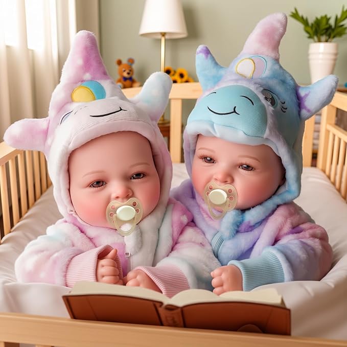 BABESIDE Baby Dolls Twins - 17'' Cute Soft Body Realistic Newborn Twin Dolls Real Life Baby Girl and Boy with Accessories Kids Age 3+ Year Old Gifts, Pretend Play, Collection
