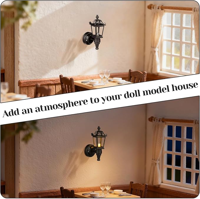Ipetboom 2pcs Mini Wall Lamp Dollhouse Accessories - 1/12 Scale Decorative Model House Lighting Small Wall-Mounted Lamps for Miniature Doll House Scene Tiny Home Decoration- Black