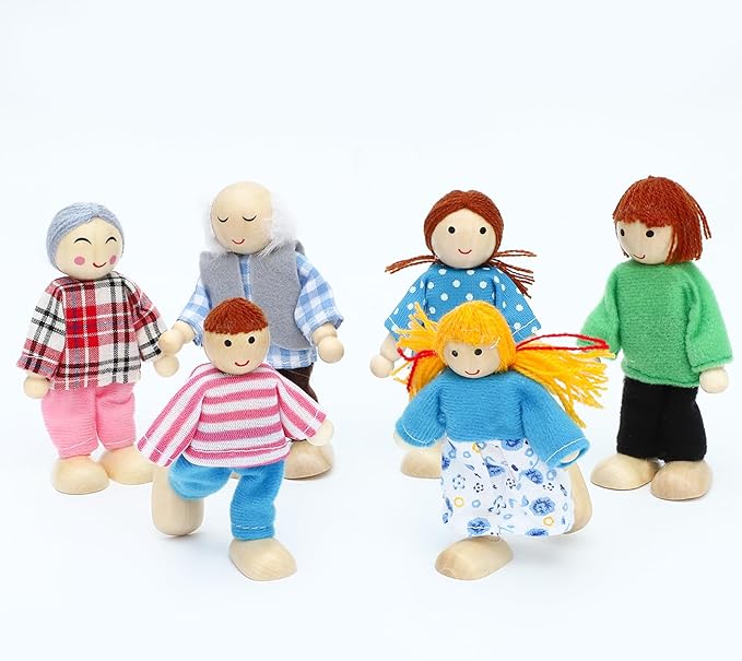 ONEST 19 Pieces Wooden Dollhouse Family Set Mini People Figures Sets Dollhouse Dolls Wooden Doll Family Pretend Play Figures Accessories for Pretend Dollhouse