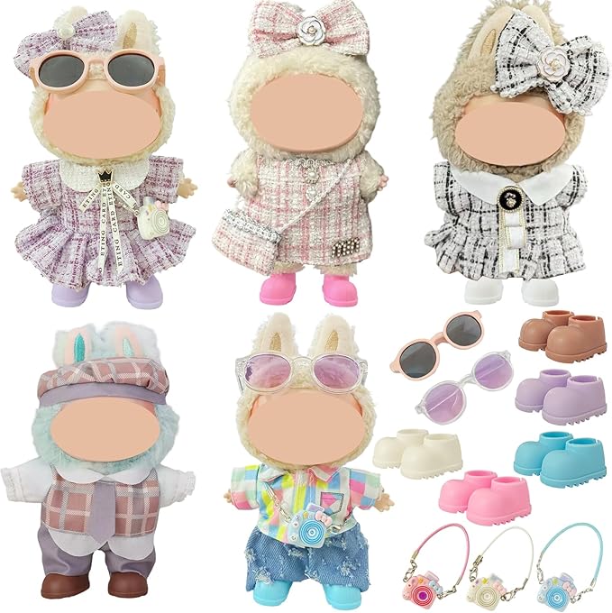 Ezcora 5-Pack Doll Clothes Set for 15–17cm Dolls, Includes 3 Dress Outfits and 2 Suit Outfits, Perfect for Play and Display, Doll Accessories for Collectors (No Dolls)