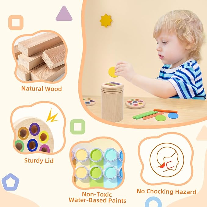 4 in 1 Montessori Toys for 2 3 4 Year Old, Wooden Color Sorting Toys for Toddlers 1-3, Preschool Learning Activities Fine Motor Matching Games, 18 Month Old Baby Boys Girls Gifts