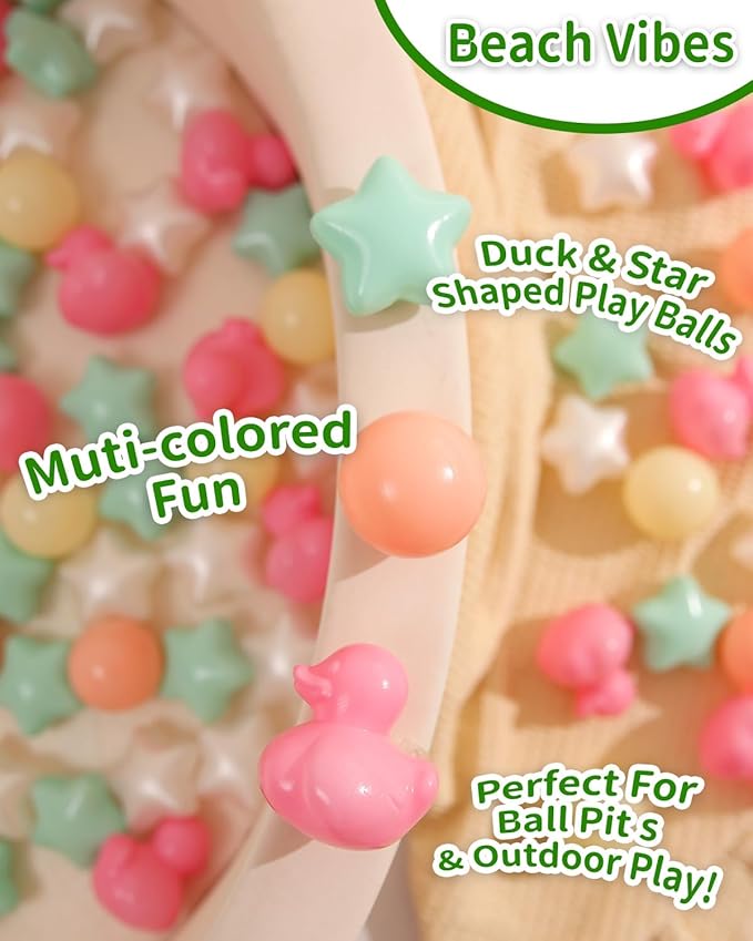 TRENDPLAY Ball Pit Balls Shapes Pastel, Duck Star Shape Non Toxic for Toddlers Kids Baby Girls Boys Dogs Soft Play,Party, 50 100 200