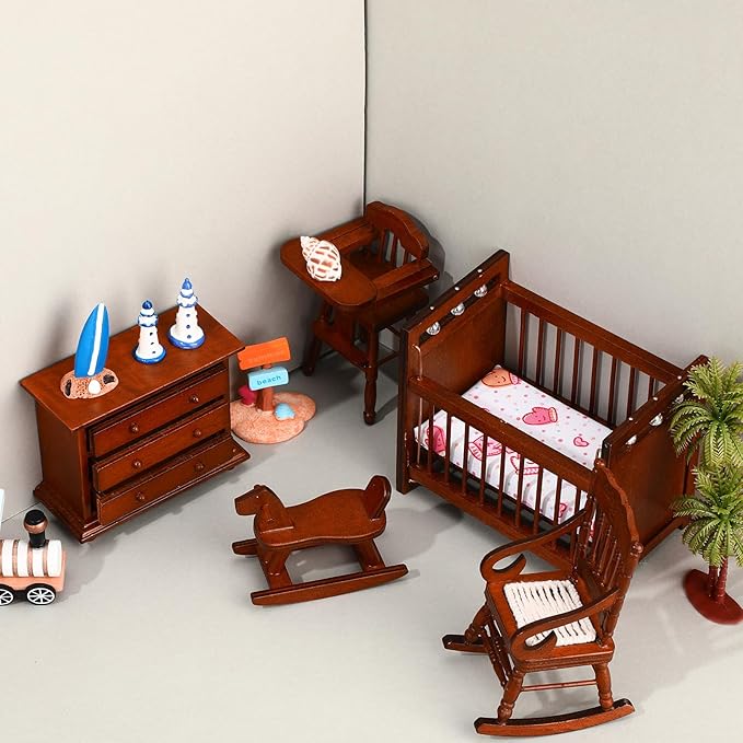 Silipull 5 Pcs 1: 12 Scale Wooden Dollhouse Furniture Set Miniature Wood Bedroom Furniture Wooden Dollhouse Accessories Encourage Creative and Imaginative Play for Kid Miniature Bathroom (Wood Color)