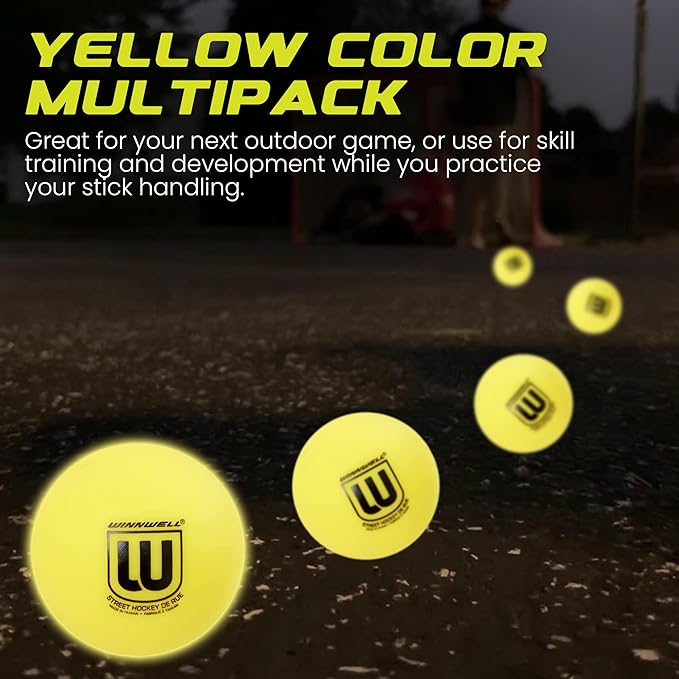 Winnwell Sports Street Hockey Balls - Indoor & Outdoor Balls with Storage Bag - Ideal for Road & Street Hockey Games 65mm & 50 Gram Weight