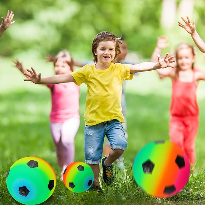 Visen 4Pcs Rainbow Playground Balls for Kids&Adults with 1 Hand Pump,8.5Inch Colorful Rubber Bouncy Balls,Inflatable Multi Colors Kick Balls Handball,Durable Indoor&Outdoor Play Toys