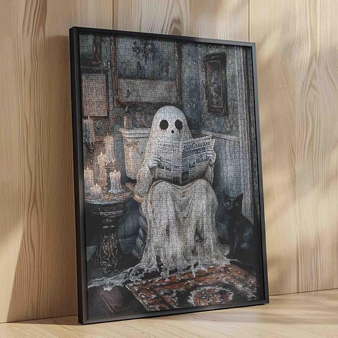 1000 Pieces Halloween Ghost Jigsaw Puzzle for Adults,Black Cat Candle Little Ghost DIY Craft Puzzles for Home Decoration Gifts, Unique Home Decor Gifts Entertainment Toys 19.7 x 27.6 Inch
