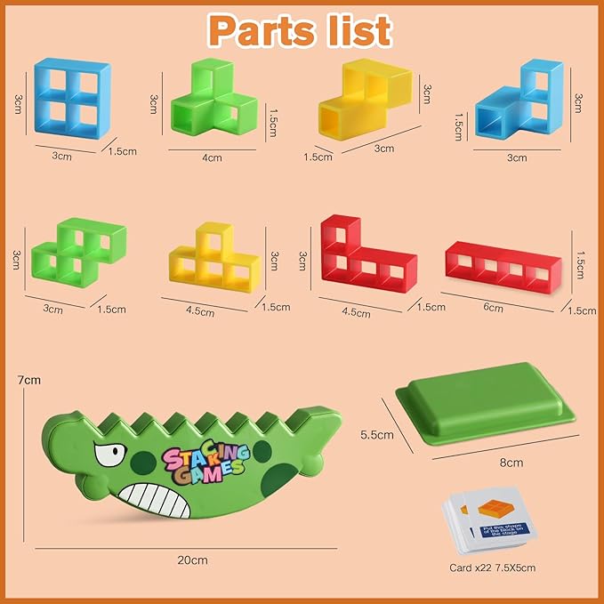 Dinosaur Tower Stack Game, 64PCS Large Smooth Blocks – Vibrant STEM Toy Gift for Kids 3+ & Adults | Stacking Balance Game Builds Focus & Creativity | Ideal for Classroom, Parties & Social Play
