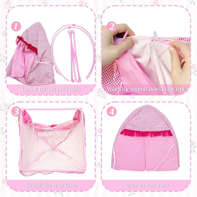 35 Pcs Travel Camping Tent Playset for Girl Dolls, 1 Tent 1 Picnic Mat 1 Telescope 20 Pcs Campfire and Food Sets 3 Outfits 3 Shoes 2 Glasses, Camping Accessories for 11.5 inch Doll