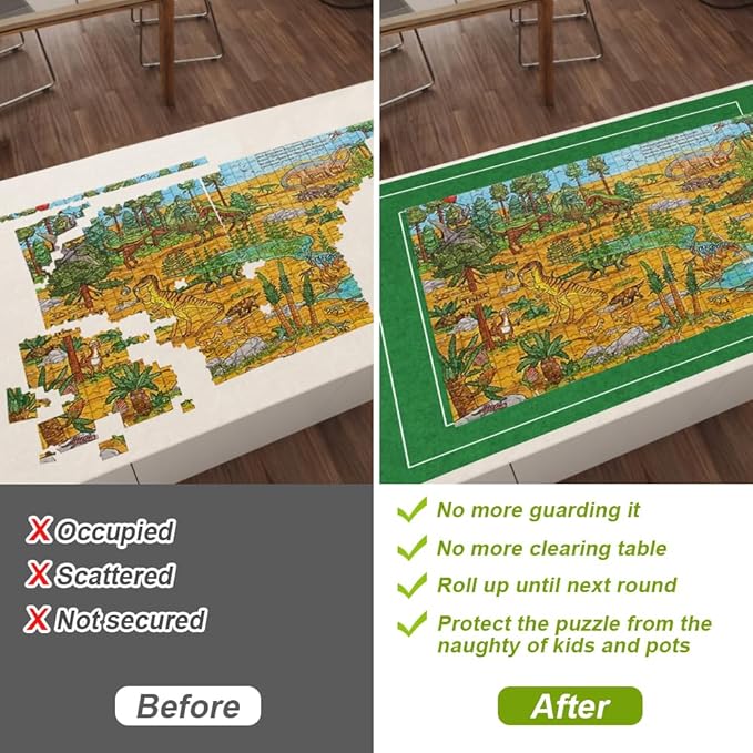Ainiv Jigsaw Puzzle Mat Roll Up 3000 Pieces, 55" x 39" Portable Felt Puzzles Board with 6 Sorting Trays & Travel Storage Bag, Jigsaw Saver Pad Keeper for Adults Teens, Green