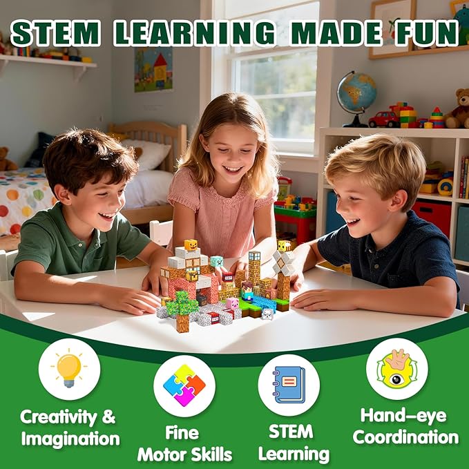 Magnetic Blocks, Magnetic Tiles Building Blocks, Magnet Cubes STEM Sensory Game Toys Christmas Birthday Gifts for Kids Boys Girls Age 3+ (Forest House)