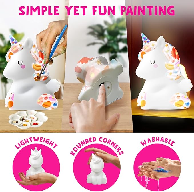 Goodyking Paint Your Own Unicorn Lamp Art Kit, Easter Basket Stuffers, DIY Night Light, Arts & Crafts, Painting Kit for Kids Ages 8-12, Easter Birthday Party Gift for Teens Girls Boys Age 3 4 5 6 7 8+
