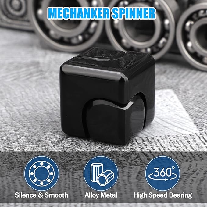 Infinity Gear Fidget Cube Spinner for Kid Adult, Transformable Spinning Top Metallic Fidget Toys for Anti-Anxiety Stress Relief Autism ADHD, 2-in-1 Cube Focus Toy for Desktop Office Classroom Black