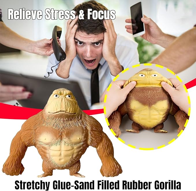 YHan Stretchy Monkey Fidget Toy Squishy Stress Relief for Kids & Adults, Gorilla Squishy Toy, Stretchable & Squeezable Sensory Toys for Anxiety Relief (Medium, Brown)