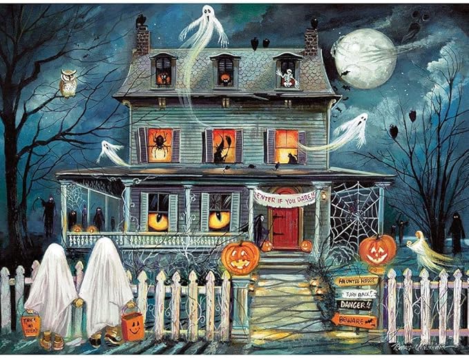 Bits and Pieces – 1500 Piece Jigsaw Puzzle for Adults – Enter If You Dare - Haunted House Halloween Trick or Treat Jigsaw Puzzle by Artist Ruane Manning, Completed Puzzle Size: 24" x 33"