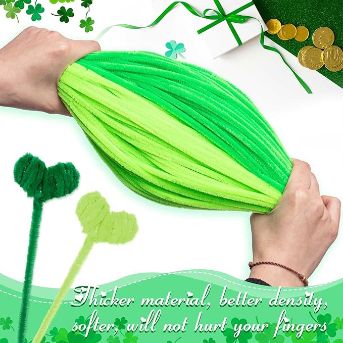 Peryiter 500 Pieces Pipe Cleaners Chenille Stems for Flowers Craft Supplies Bulk Fluffy Fuzzy Sticks for DIY Art Projects Creative Gift Wrapping Party Decorations(Green,12 Inch)