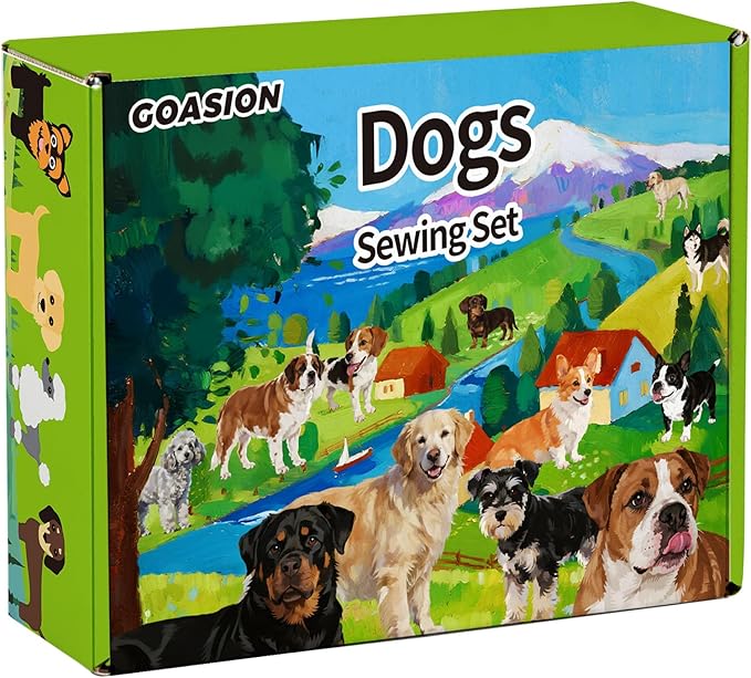 GOASION Sewing Kit for Kids, Dog Kids Sewing Kit, Pre Punched Design for DIY Hanging Decorations, Sewing Tit for Beginners Age 8-12, Boys & Girls Birthday Gift