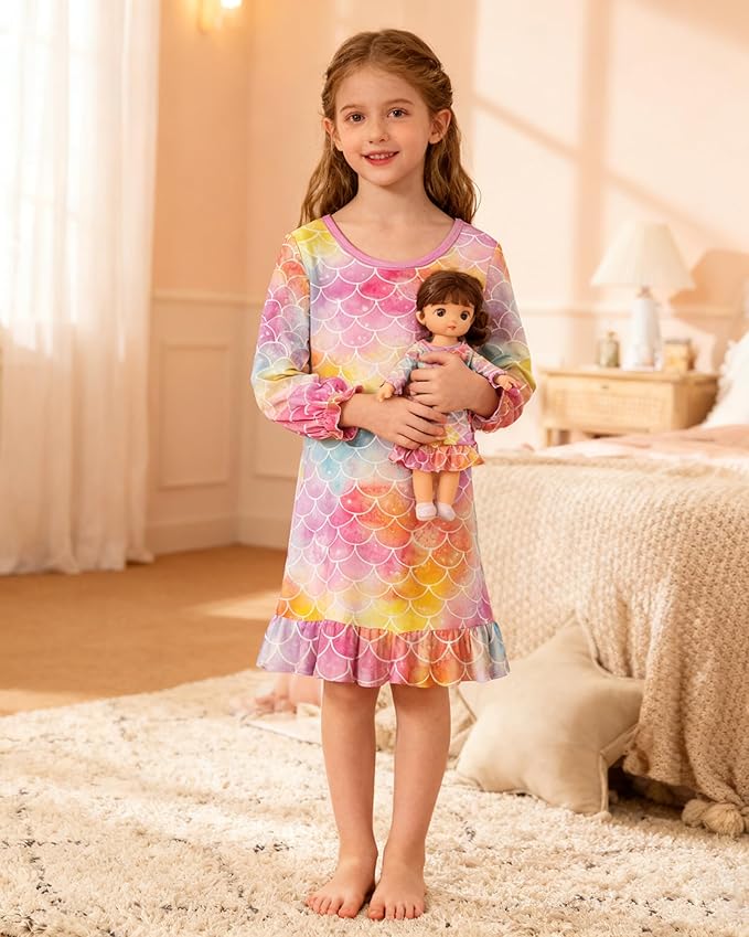 LQSZ Doll and Girl Matching Nightgown Outfit Pajamas Nightie Nightgown for Girls and Dolls Clothes