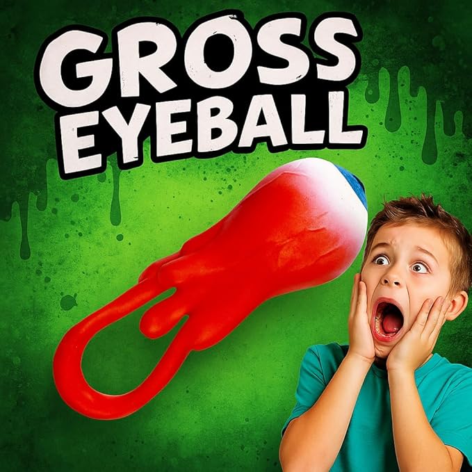 JA-RU Gross Light Up Eye Flinger Toy (Pack of 1) Stretchy Launching Eyeball. Halloween Party Favor. Sticky Splat Ball, Wall Ball, Squishy, Stress Relief, Gross Toy, Sticky Flinger 2494-1