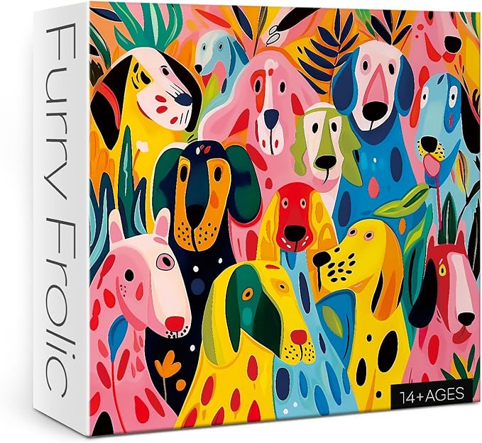 Colorful Dog Puzzle for Adults 1000 Pieces, Funny Puppy Jigsaw Puzzle, Abstract Animal Plant Puzzle