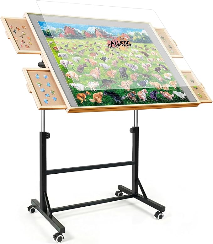 ALL4JIG 2000 Pieces Puzzle Table with Legs and Wheels, Wooden Jigsaw Puzzle Table with 4 Drawers & Cover, Upgraded Stability & Optimized Lightweight Design, Puzzles for Adults