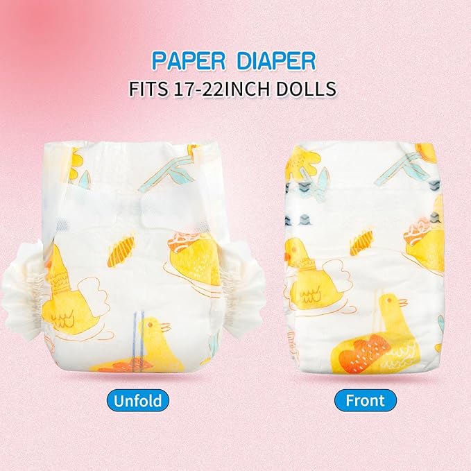 Reborn Baby Doll Clothes 17 inch Yellow Duck Outfits for 16-18 Inch Reborn Baby Doll Diaper Reusable Accessories 12 Pcs Set Backpack for Boys & Girls