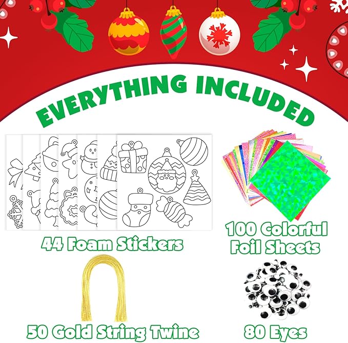 AJAZPER Christmas Foil Crafts for Kids, Christmas Crafts for Kids, DIY Art Craft Set, Creative Travel Activities, Kid Arts and Crafts Kits Gift for Girls and Boys Ages 4 5 6 7 8 9 10 Gifts Toys