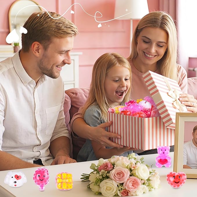 Valentine Day Mochi Squishy Toys for Kids Valentine Party Favors Goodie Bags Fillers Stuffers Squishies Valentine Treats Bags Gifts Squishy Fidget Toys Stress Relief Squeeze Toys Prizes for Kids