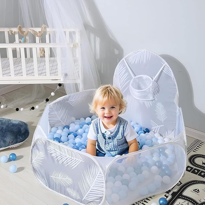 GOGOSO Ball Pit Balls for Toddler, Baby Plastic Playballs Kids Soft Pastel Pelotas Non-Toxic BPA-Free Pearl Blue+Light Blue+White 500 Balls