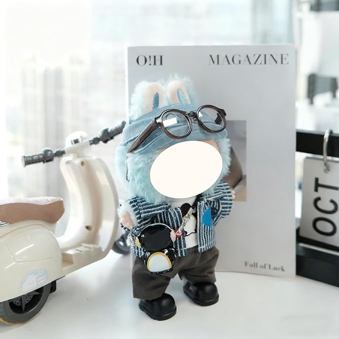 Clothes for 17cm Doll, 5 pcs Set Doll's Outfits Luxury Dress Shirt Pants Headset Shoes Accessories Fashion Stylish Adorable Dolls Clothes (No Doll) (Penguin Stripe Blue)