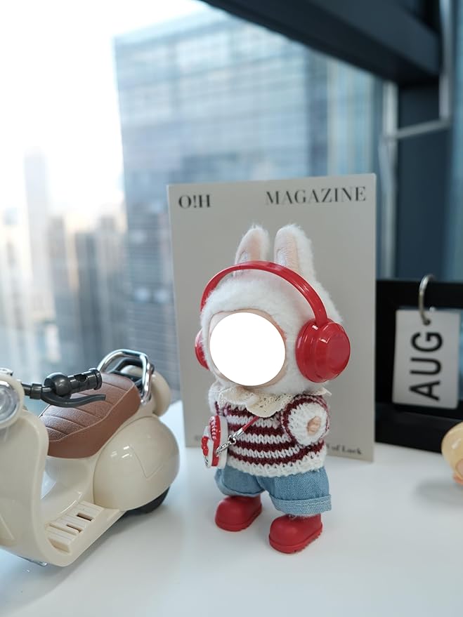 Clothes for 17cm Doll, 6 pcs Set Doll's Outfits Luxury Dress Sweater Jeans Headset Shoes Bag Accessories Fashion Stylish Adorable Dolls Clothes (No Doll) (Striped Red)