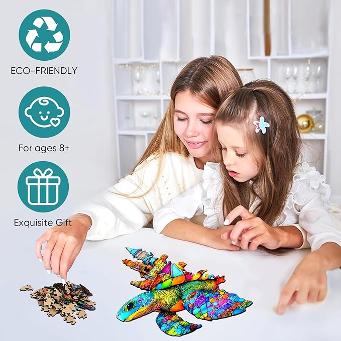 Mocfesk 456 Pieces Sea Turtle Wooden Puzzles for Adults, Fairy-Tale Ocean Wooden Jigsaw Puzzles, Unique Shaped Wood Cut Puzzles for Parent and Child, Family Toy Home Decoration 16.9'' x 15.8''