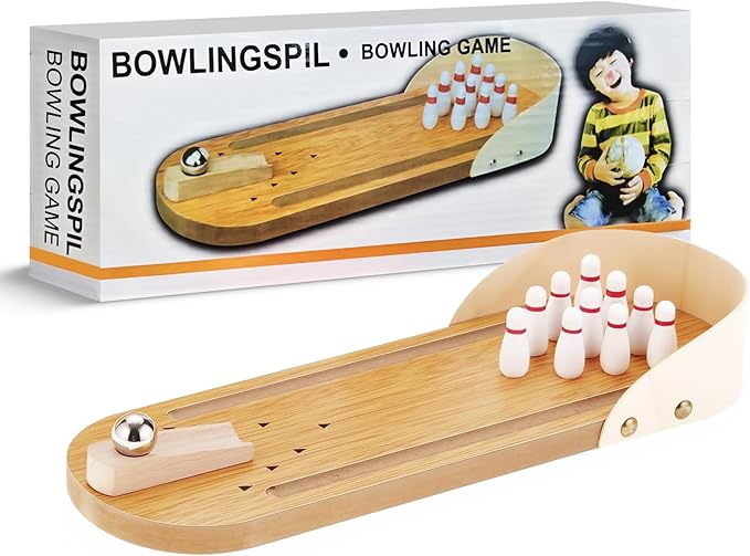 Mini Bowling Set, Wooden Portable Tabletop Bowling Game for Kids, Indoor/Outdoor Family Party Game, Gift for Boys and Girls