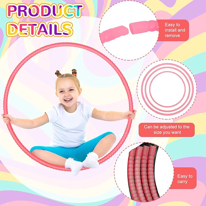 2 Pcs Toy Hoop Exercise Hoop Detachable Adjustable Plastic Toy Ring Playground Equipment for School Colored Circles Exercise Ring for Teens Dog Agility Equipment(Pink,23 Inch)