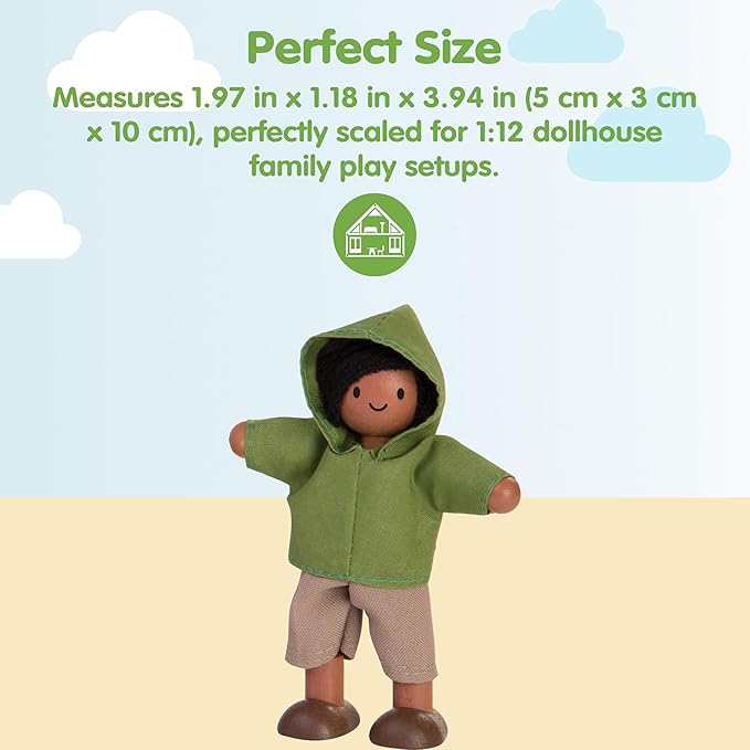 PlanToys® Boy Wooden Dollhouse Figurine | Poseable 1:12 Scale Mini Doll (4 Inch) | Dollhouse Accessories for Pretend Play | Eco-Friendly Montessori Toy for Kids Ages 3+
