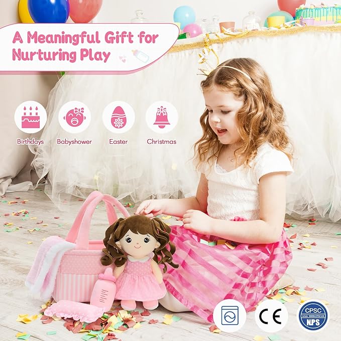 Tezituor Baby Doll Playset with Carrier Bassinet Bed,Baby Doll Accessories with Dolls, Portable Feeding and Caring Set,Babies Pretend Play Toy Set,Baby Doll Care Toys Gifts for Kids Girls