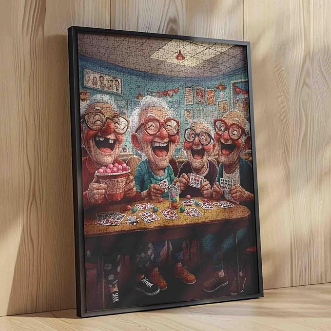 Laughing Old Man Jigsaw Puzzles for Adult 1000 Pieces Good Friends Playing Cards Puzzles Wall Decor Happy Grandpa’s Funny Puzzles,Jigsaw Puzzle About Friendship 20''x27”inch Family Game Challengings