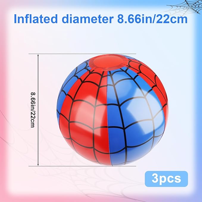 SAVITA 3pcs Spider Web Beach Balls, PVC Material Inflatable Blow up Blue and Red Beach Balls for Kids Party Favors Outdoor Activity Summer Pool Water Toy Game Supplies Decorations