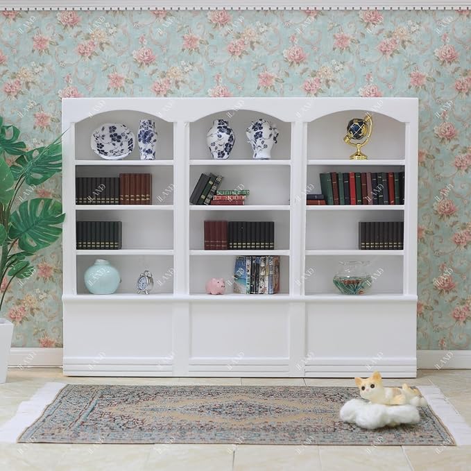 iLAND Dollhouse Bookshelf 1/12 Scale Dollhouse Furniture Mini Wooden Bookshelf for Miniature Books Mini Bookcase 1/12 Scale Accessories Mini Library Doll House Living Room Books Shelf Miniature Gifts