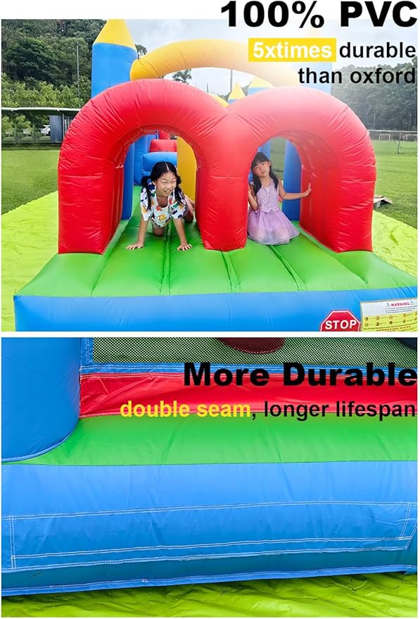 24FT Commercial Grade Inflatable Obstacle Course, (100% PVC) Bounce House for Big Kids 5-12 & Adult, with 2 Slides, (1100w Blower), Bouncy House for Backyard Outdoor Birthday Party Decor